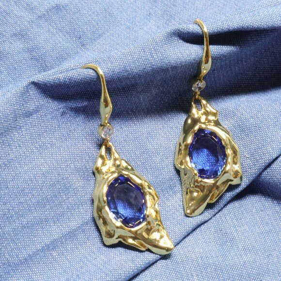 Alexis Bittar Brut Gold Sodalite Quartz Doublet Drop Earrings Gift - Picture 1 of 3